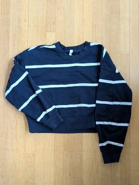 lululemon athletica Navy and White Striped Crewneck Sweater